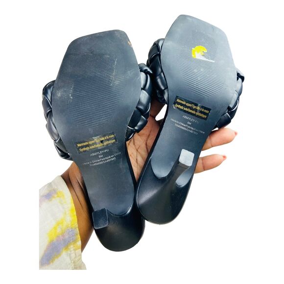 Abound Abmyley Womens Heels Slip On Sandals Braided Faux Leather Straps Black 9M - Picture 6 of 8
